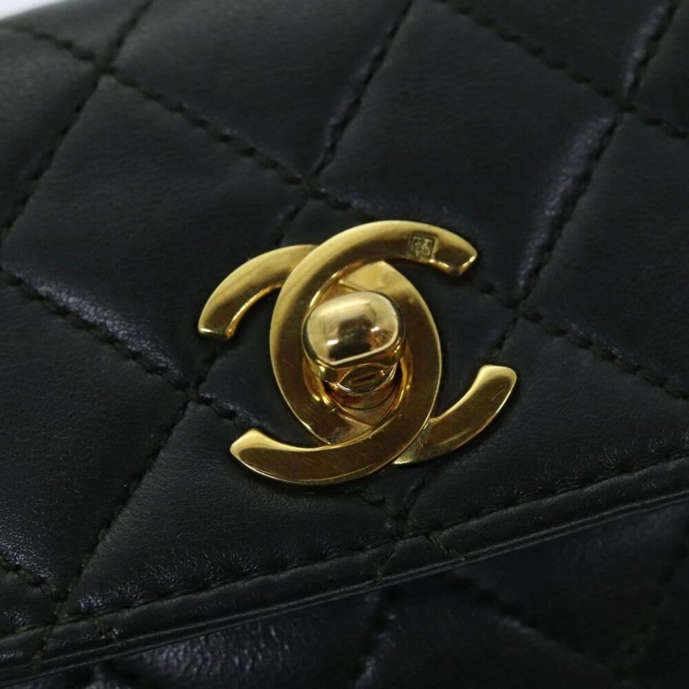 CHANEL Mini Matelasse Turn Lock Chain Bag Lamb Skin Black CC Auth 72435AV - Picture 13 of 15